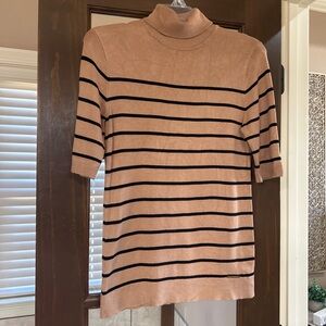 ANNE KLEIN Striped Tan and Black Turtleneck Top